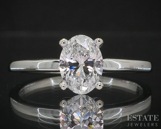 14k White Gold IGI Oval Lab Created 1.00ct Diamond Solitaire Ring 3g i20113b