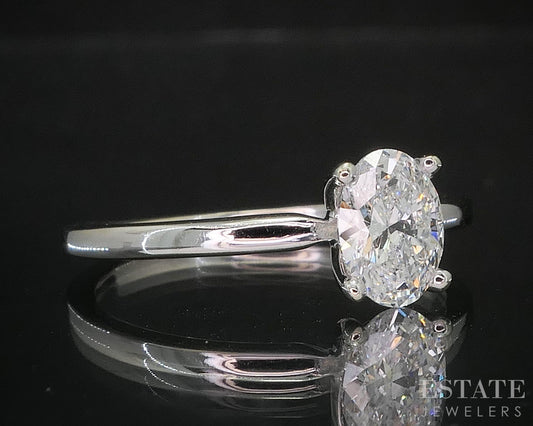 14k White Gold IGI Oval Lab Created 1.00ct Diamond Solitaire Ring 3g i20113b