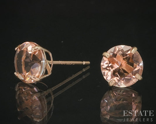 14k Rose Gold Round Natural Peach Morganite Stud Earrings i20128b