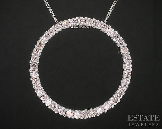14k White Gold Natural .36ctw Diamond Circle Ladies Necklace 3.3g 18"L i20121b