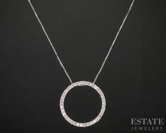 14k White Gold Natural .36ctw Diamond Circle Ladies Necklace 3.3g 18"L i20121b