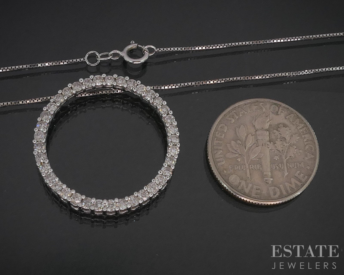 14k White Gold Natural .36ctw Diamond Circle Ladies Necklace 3.3g 18"L i20121b