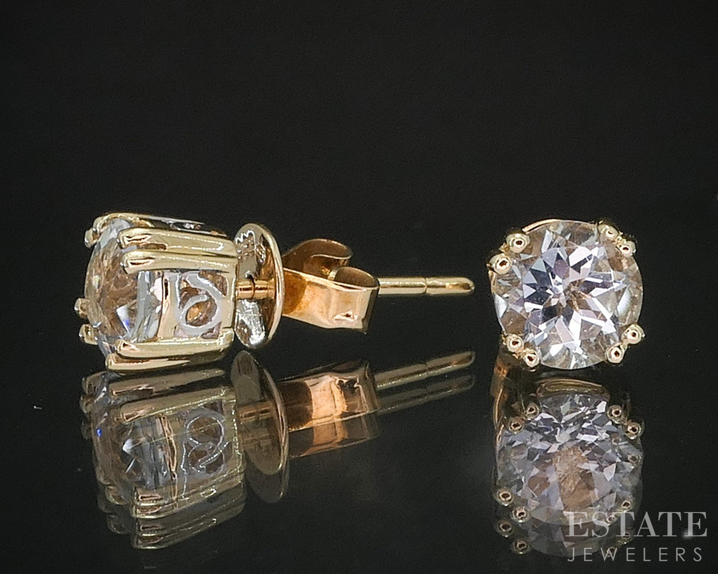 14k Yellow Gold Round Natural Aquamarine Stud Earrings 1.6g i20114b