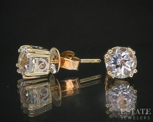 14k Yellow Gold Round Natural Aquamarine Stud Earrings 1.6g i20114b