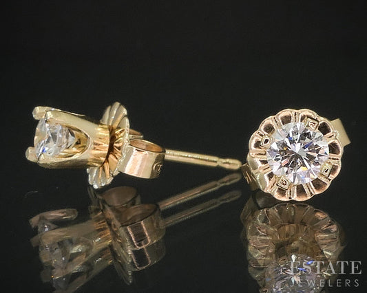 14k Yellow Gold Round Natural .28ctw Diamond Stud Earrings i20115b