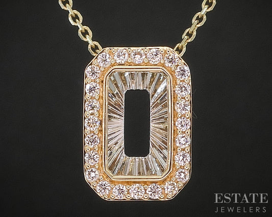 14k Yellow Gold Natural .20ctw Diamond Block O Ladies Necklace 2.9g 18"L i20123b