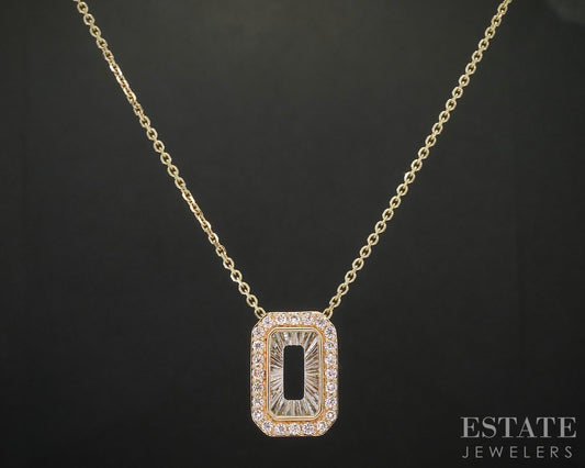 14k Yellow Gold Natural .20ctw Diamond Block O Ladies Necklace 2.9g 18"L i20123b