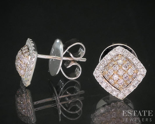 14k Rose & White Gold Natural .20ctw Diamond Cluster Stud Earrings 2.7g i20117b