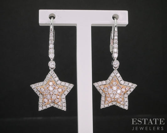 14k Rose & White Gold Natural .50ctw Diamond Cluster Star Earrings 4g i20119b