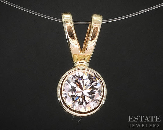 14k Yellow Gold Round Natural .38ct Diamond Solitaire Bezel Pendant i20116b