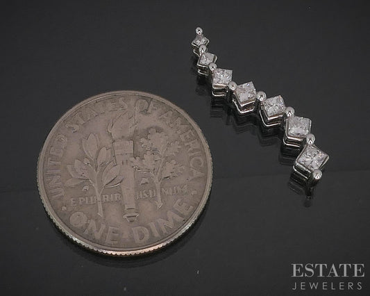 14k White Gold Princess Natural .30ctw Diamond Waterfall Pendant 0.7g i20132b