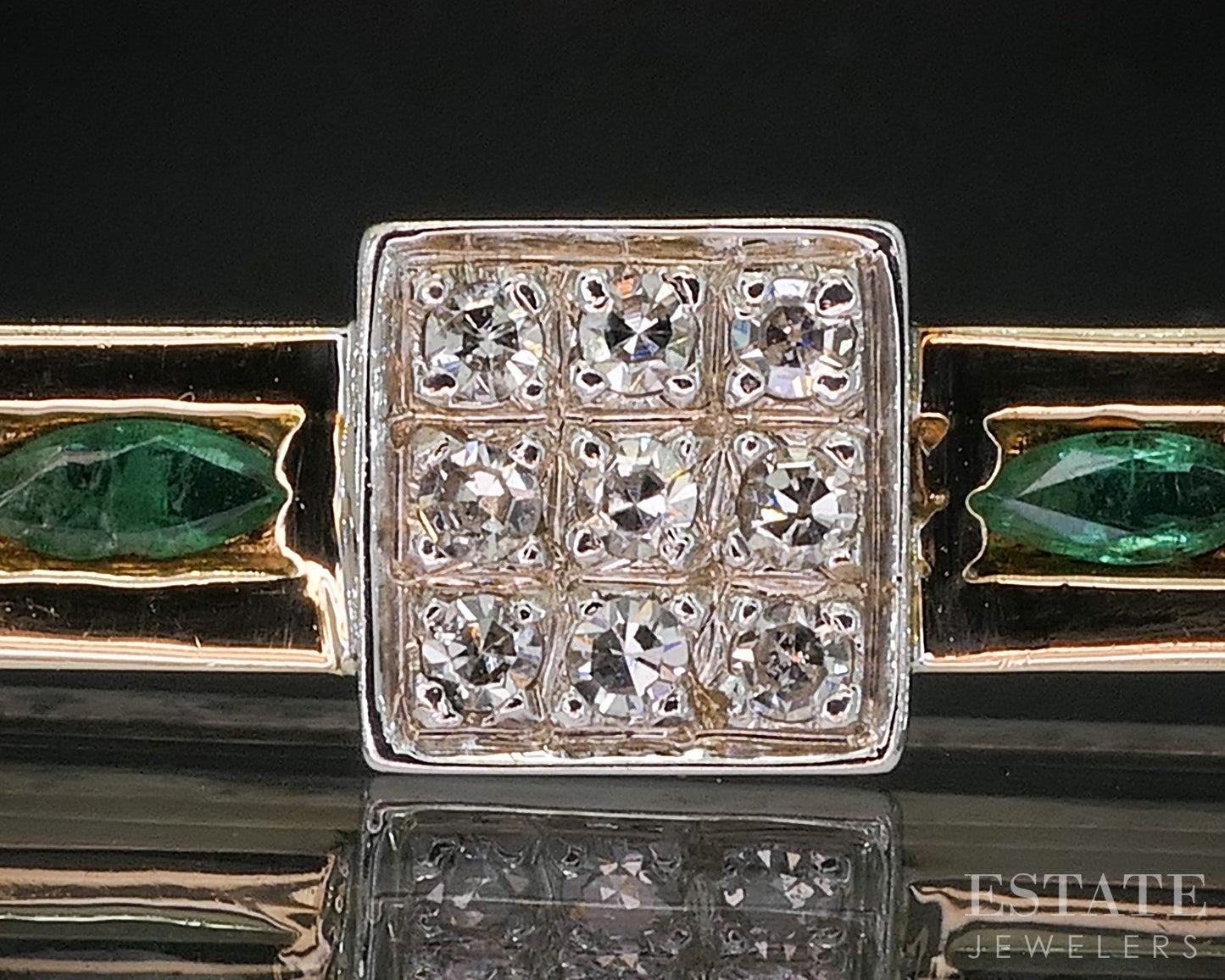 14k Yellow & White Gold Natural Emerald & Diamond Bar Pin Brooch 9.7g i20160