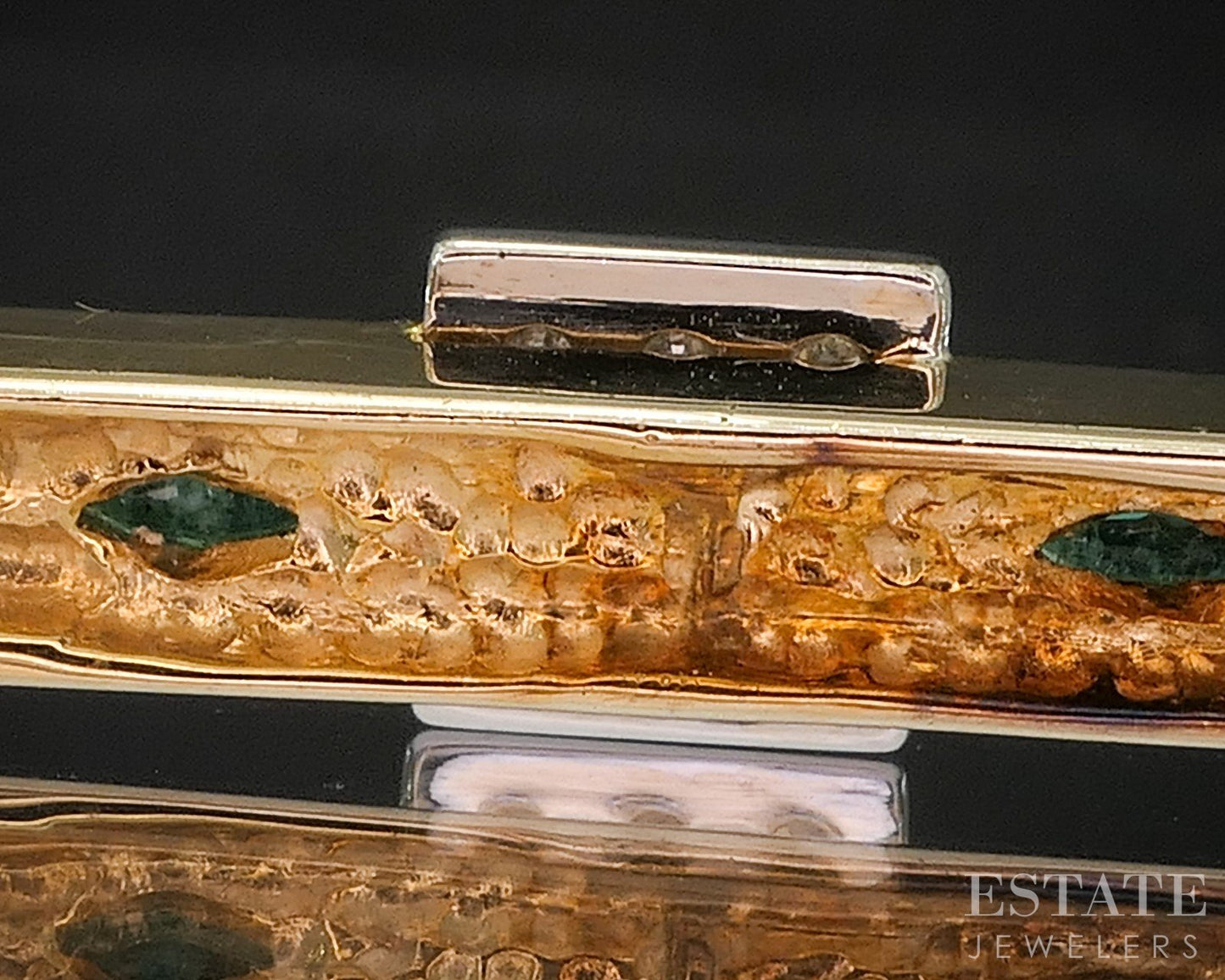 14k Yellow & White Gold Natural Emerald & Diamond Bar Pin Brooch 9.7g i20160