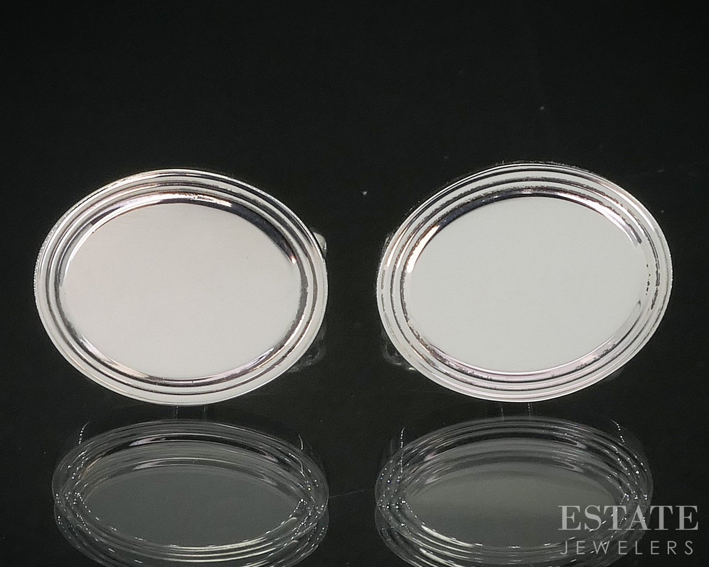 Sterling Silver Tiffany & Co. Engine Turned Oval Men's Cufflinks 12.3g i20161