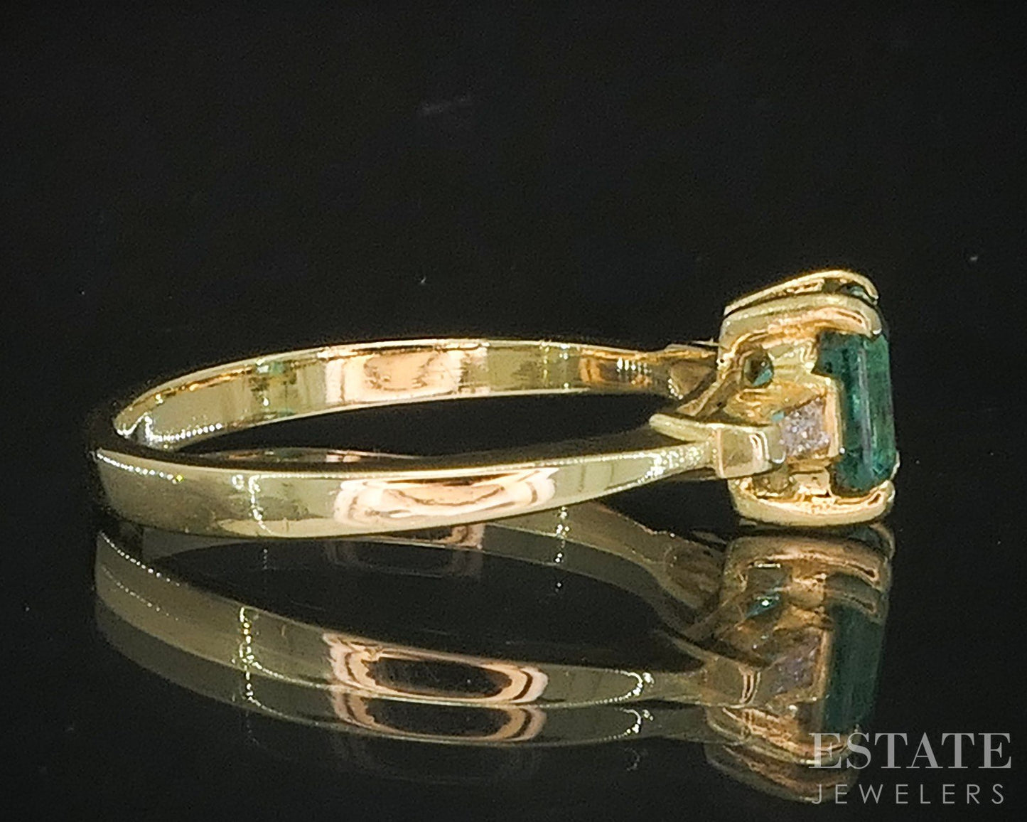 18k Yellow Gold Round Natural Emerald & Diamond Three Stone Ring 2.8g i20158