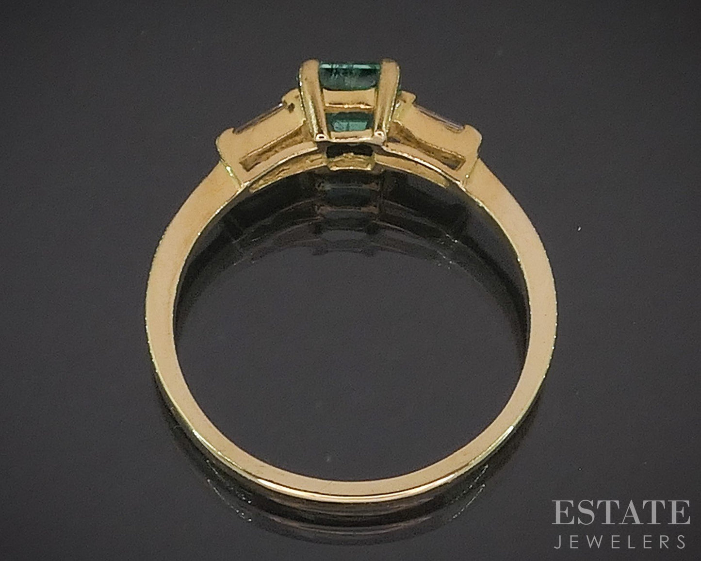 18k Yellow Gold Round Natural Emerald & Diamond Three Stone Ring 2.8g i20158