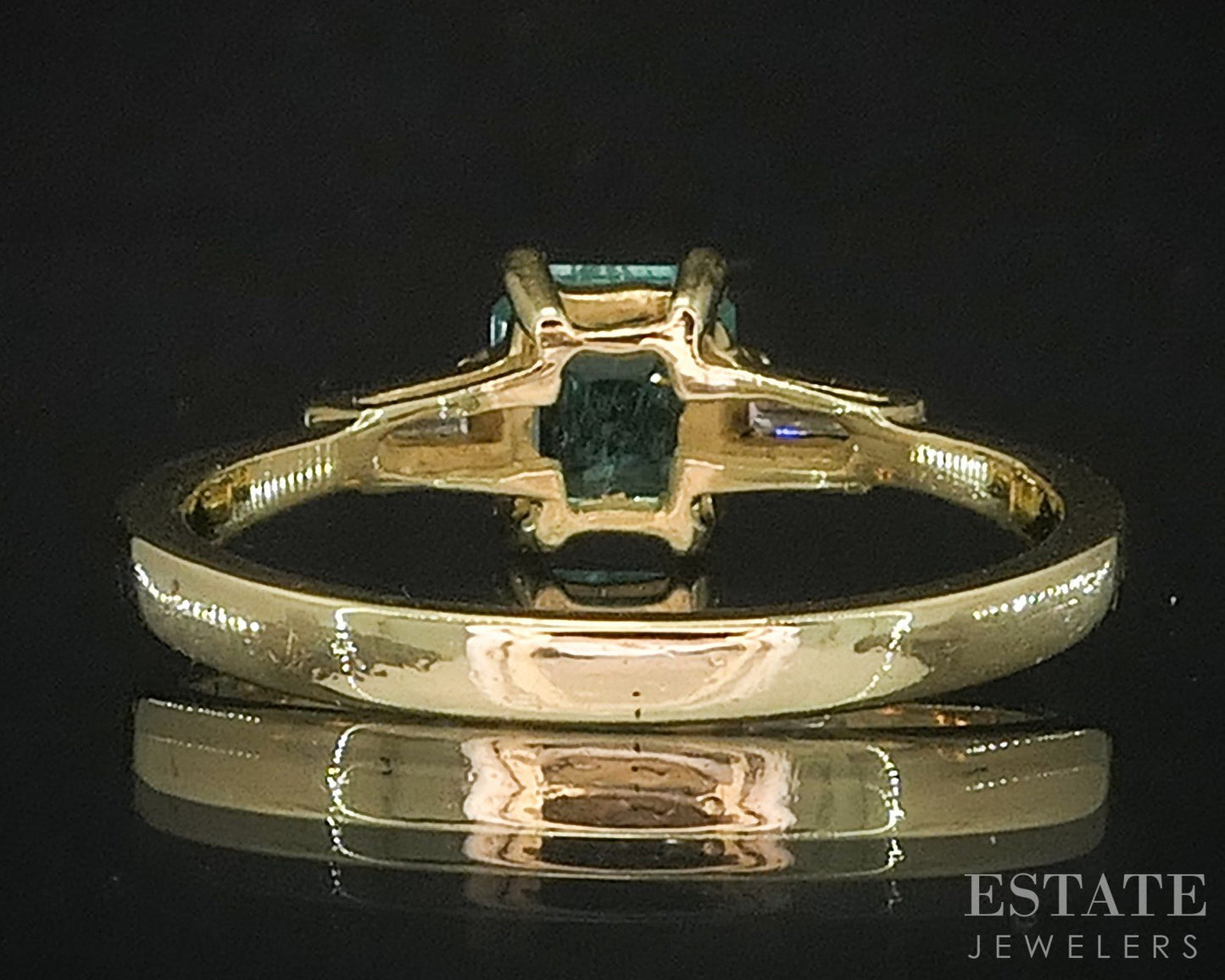 18k Yellow Gold Round Natural Emerald & Diamond Three Stone Ring 2.8g i20158