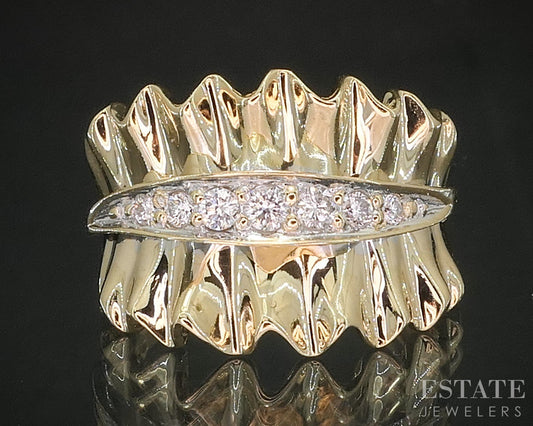 14k Yellow Gold Natural .15ctw Diamond Ruffle Ladies Band 6.0g i20140