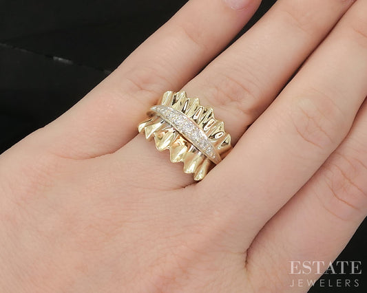14k Yellow Gold Natural .15ctw Diamond Ruffle Ladies Band 6.0g i20140