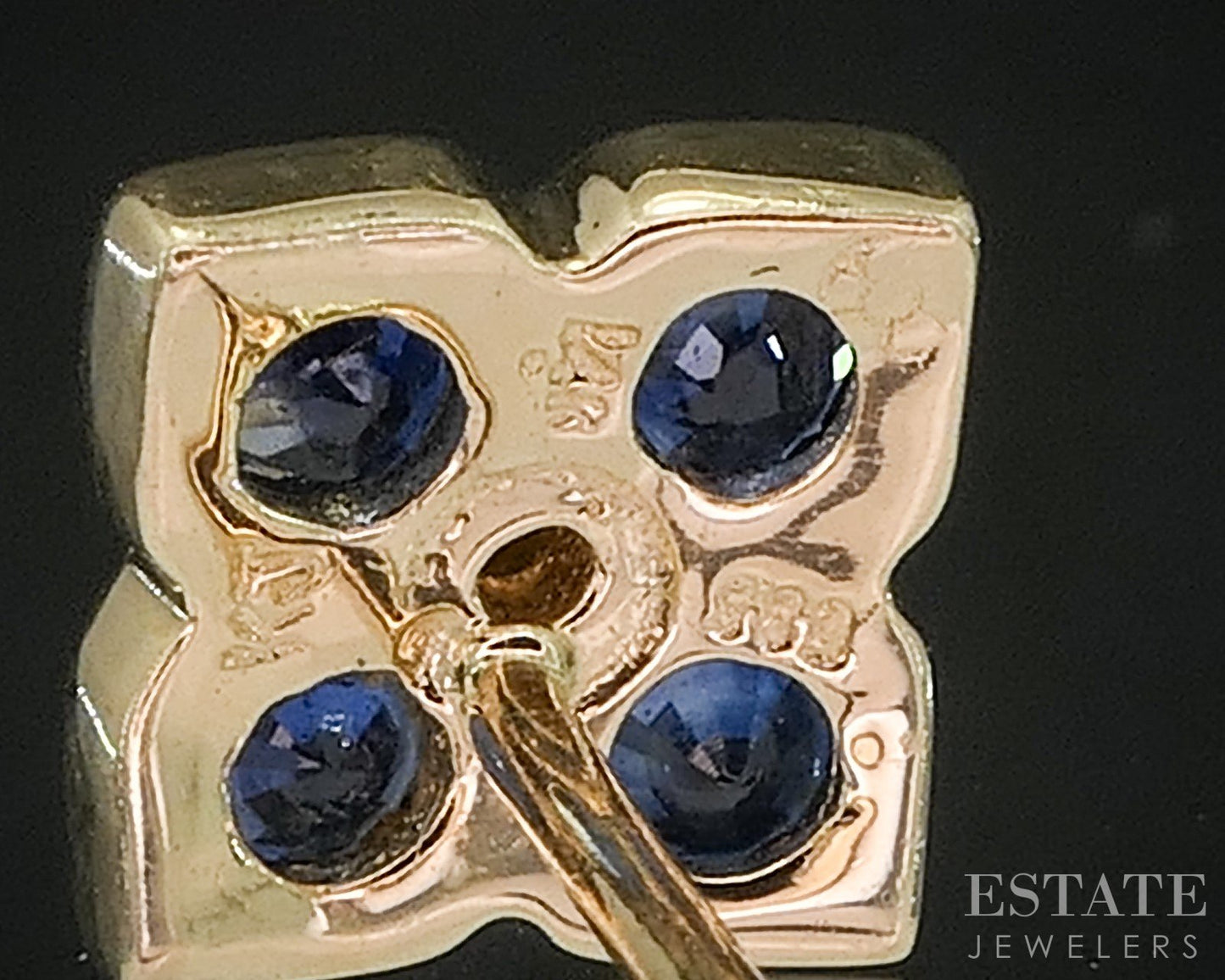 14k Yellow Gold Natural Blue Sapphire & Diamond Flower Stud Earrings 1.7g i20150