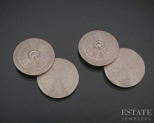 Antique Platinum & 14k Natural Diamond Engraved Men's Cufflinks 5.6g i20149