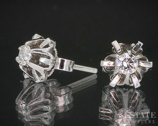 Vintage 14k White Gold Natural .22ctw Diamond Buttercup Stud Earrings 2g i20147