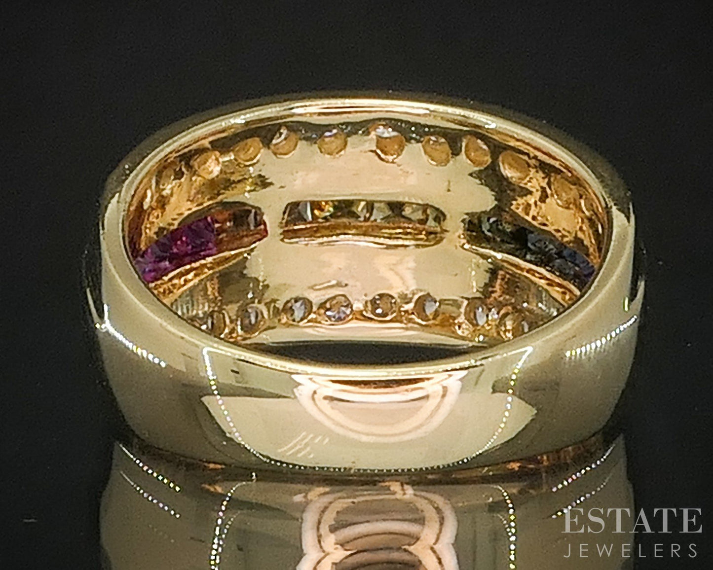 18k Yellow Gold Rainbow Sapphire & Diamond Ladies Band Ring 9.1g i20144