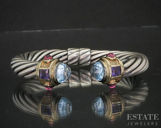 14k & Sterling David Yurman Multi Gem 9mm Renaissance Cuff Bracelet 37g i20142