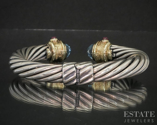 14k & Sterling David Yurman Multi Gem 9mm Renaissance Cuff Bracelet 37g i20142