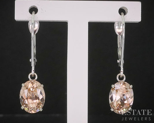14k White Gold Round Natural Peach Morganite Dangle Earrings 1.7g i20153