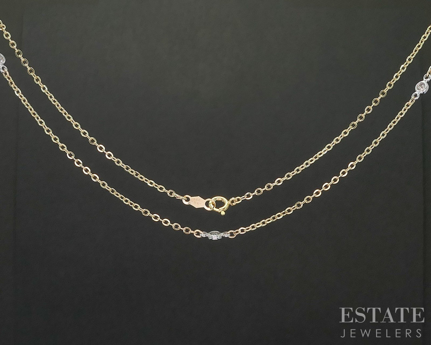 14k Yellow Gold Round Natural .25ctw Diamond Station Tennis Necklace 1.9g i20195