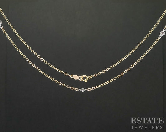 14k Yellow Gold Round Natural .25ctw Diamond Station Tennis Necklace 1.9g i20195