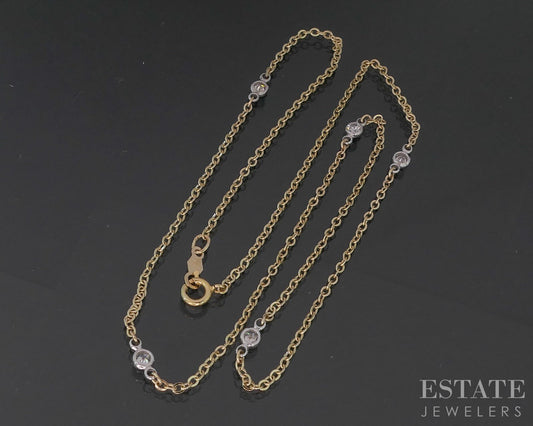 14k Yellow Gold Round Natural .25ctw Diamond Station Tennis Necklace 1.9g i20195