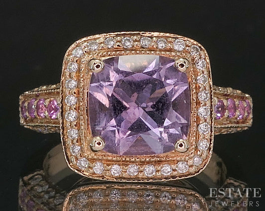 14k Strawberry Gold LeVian Natural Amethyst Sapphire & Diamond Ring 5.8g i20193
