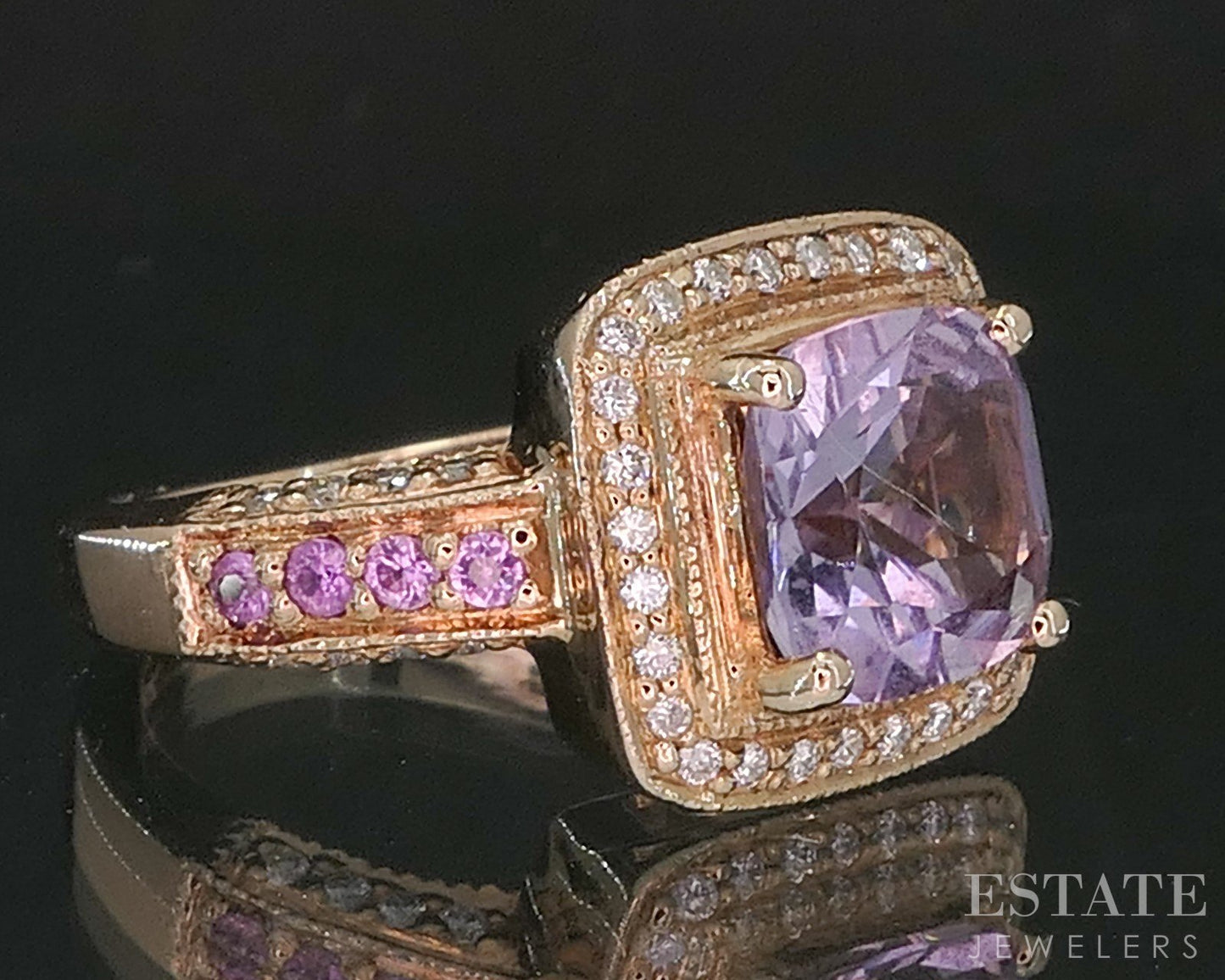 14k Strawberry Gold LeVian Natural Amethyst Sapphire & Diamond Ring 5.8g i20193