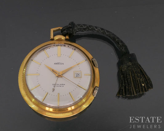 Vintage Gold Tone Angelus Datalarm 21j Date Pocket Watch i20185