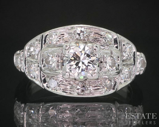 Antique 14k White Gold Natural .60ctw Diamond Engagement Ring 4.4g i20207