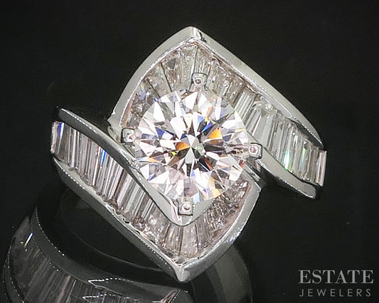 14k White Gold Round Natural 2.50ctw Diamond Engagement Ring 10.6g i20209