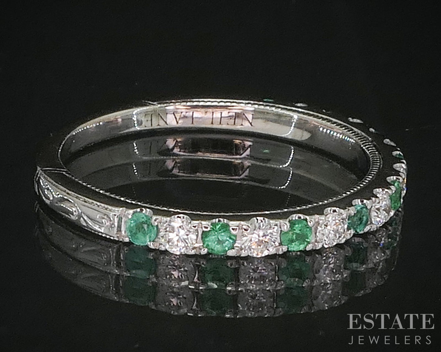 14k White Gold Neil Lane Natural Emerald & Diamond Wedding Band 1.9g i20208
