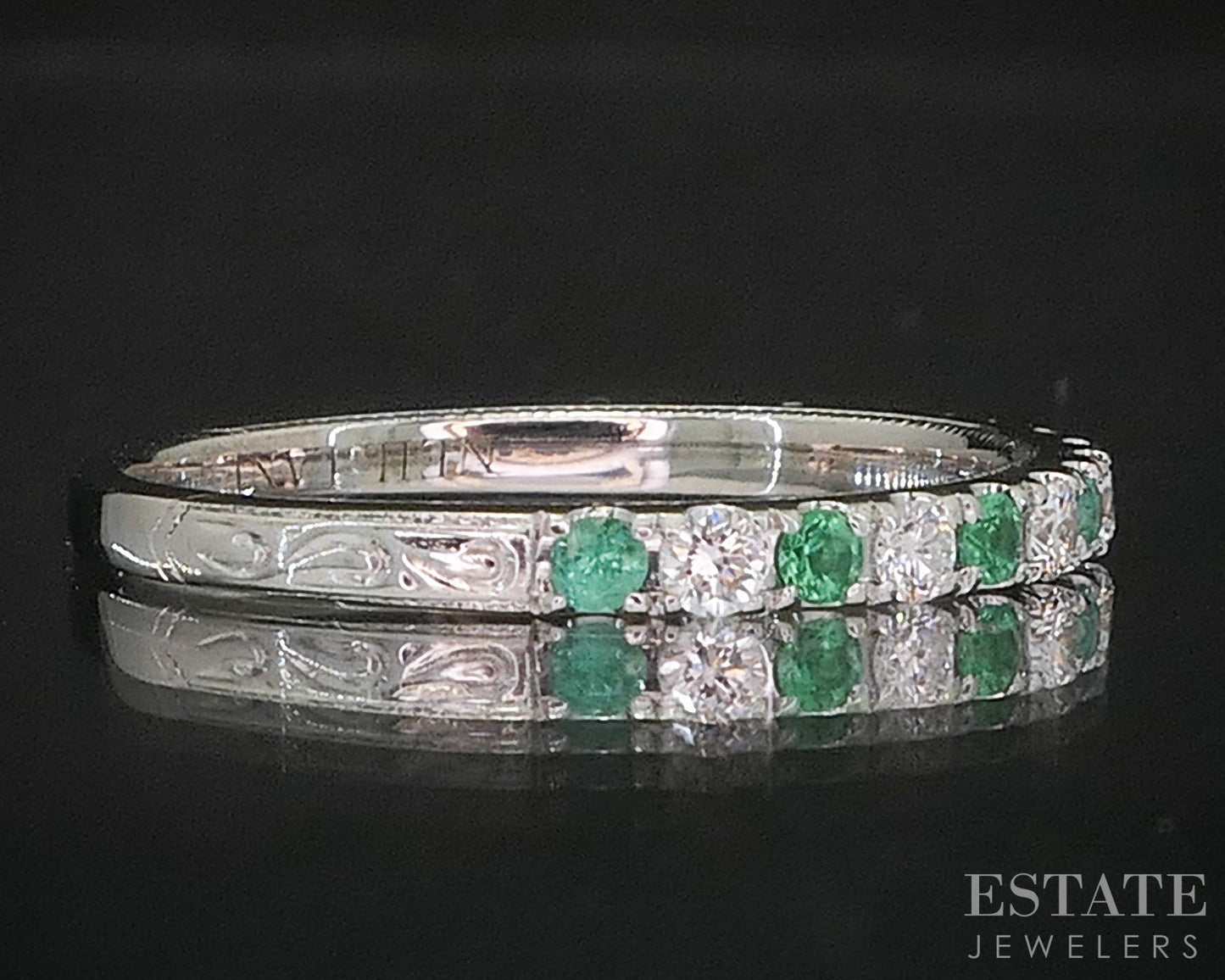14k White Gold Neil Lane Natural Emerald & Diamond Wedding Band 1.9g i20208