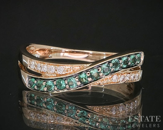 14k Strawberry Gold LeVian Natural Emerald & Diamond Ladies Band Ring 2g i20198