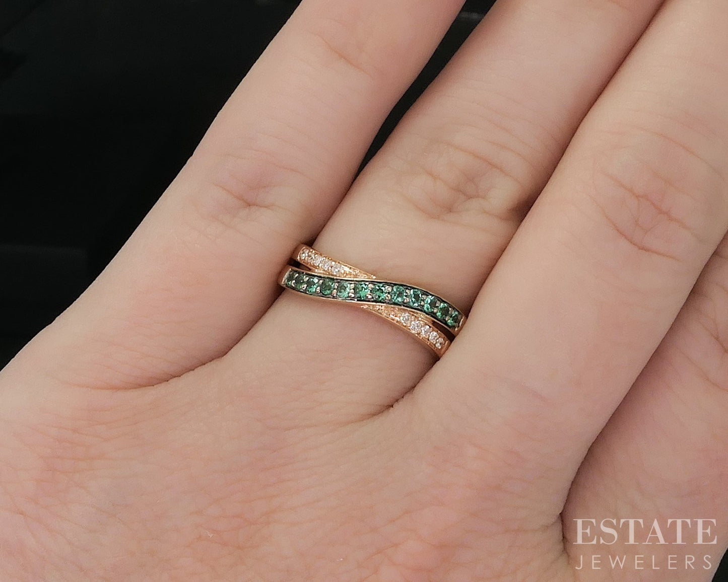 14k Strawberry Gold LeVian Natural Emerald & Diamond Ladies Band Ring 2g i20198