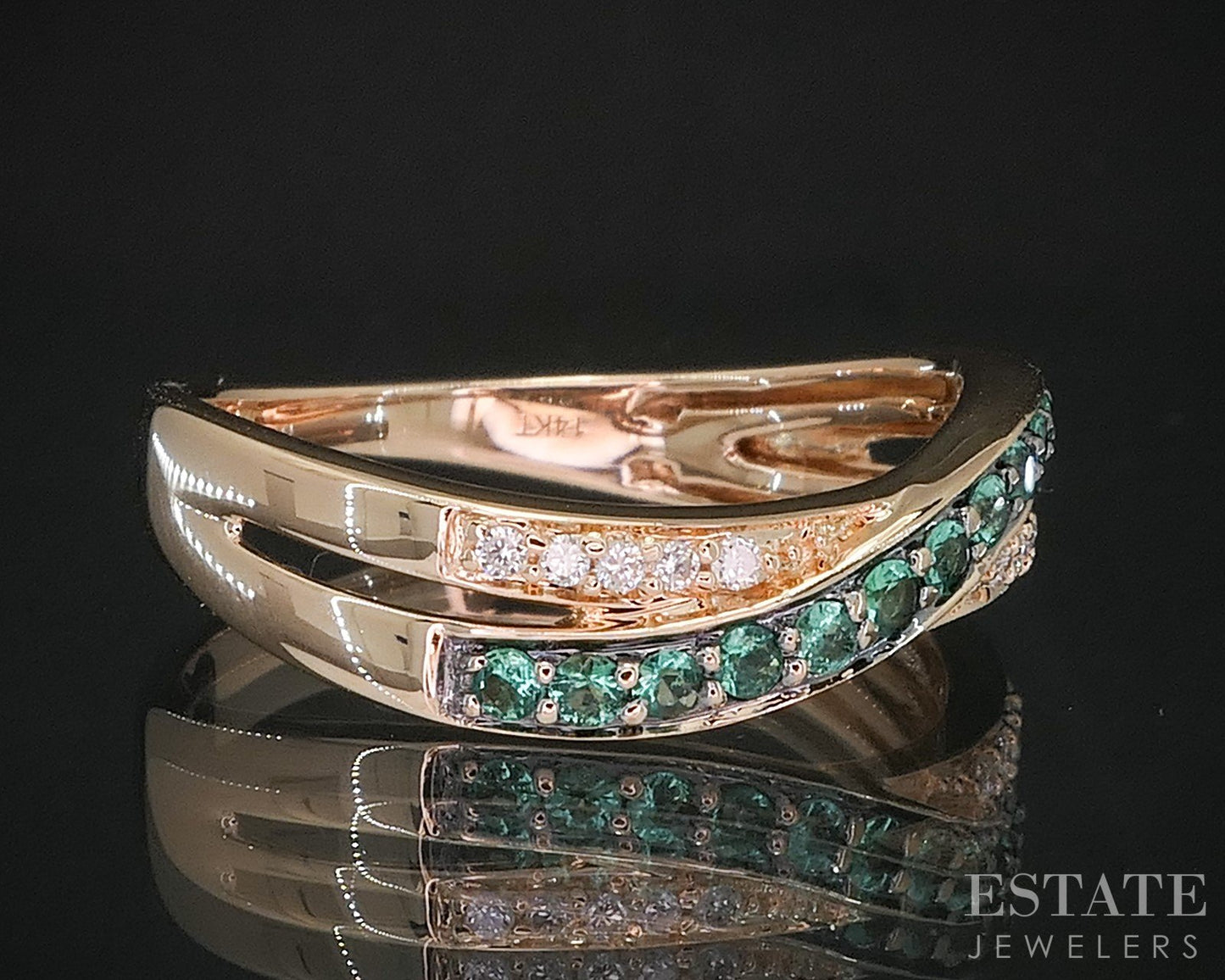 14k Strawberry Gold LeVian Natural Emerald & Diamond Ladies Band Ring 2g i20198