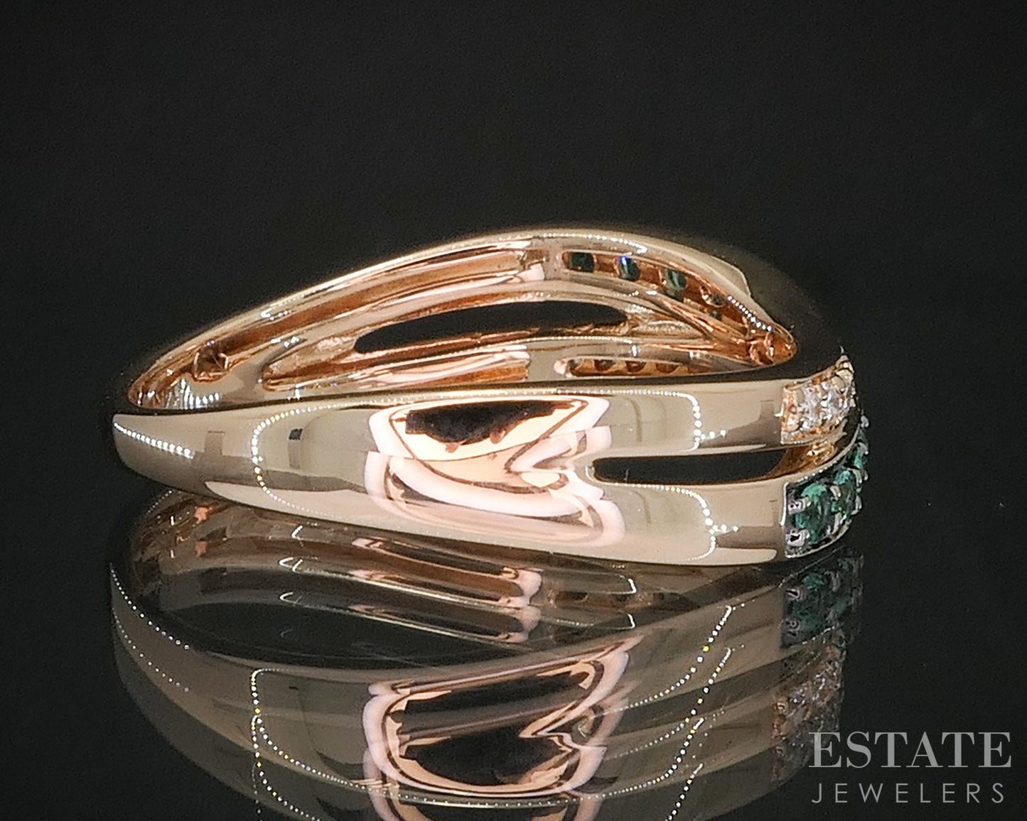 14k Strawberry Gold LeVian Natural Emerald & Diamond Ladies Band Ring 2g i20198