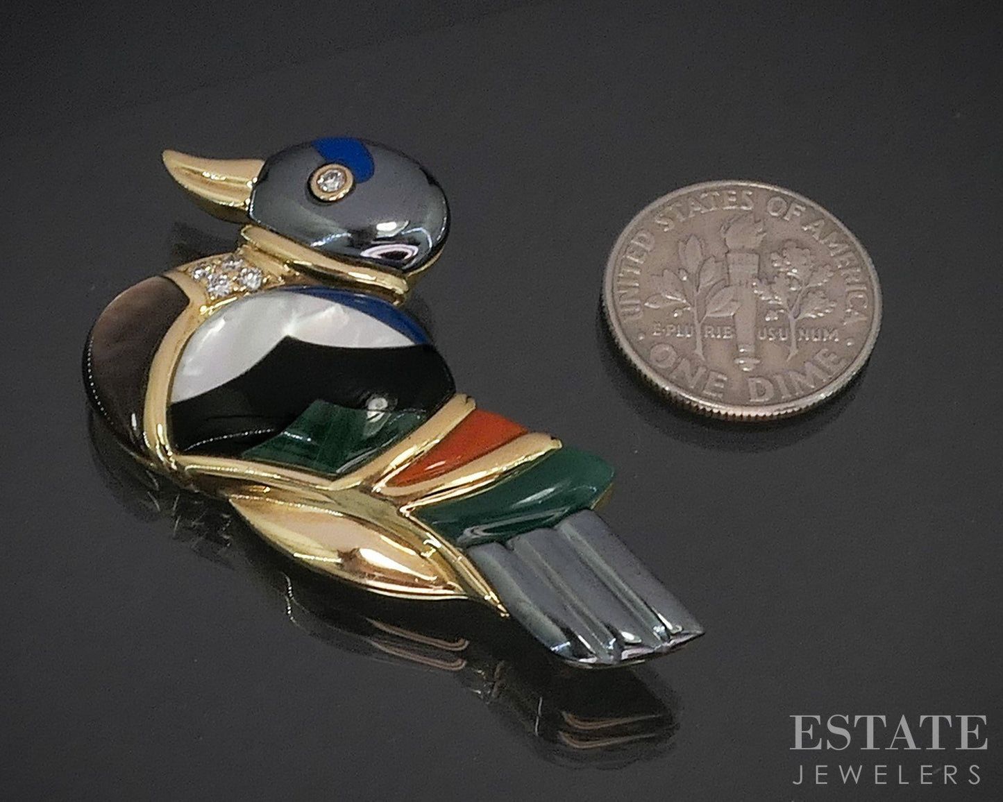 14k Yellow Gold Asch Grossbardt Multi Gem & Diamond Duck Pin Brooch 14g i20200