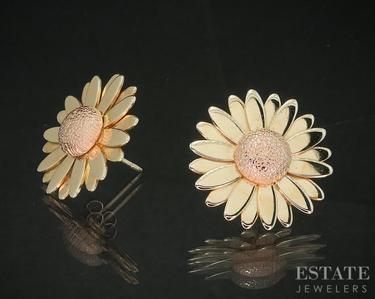 10k Rose & Yellow Gold Sunflower Ladies Stud Earrings 5.6g i20211