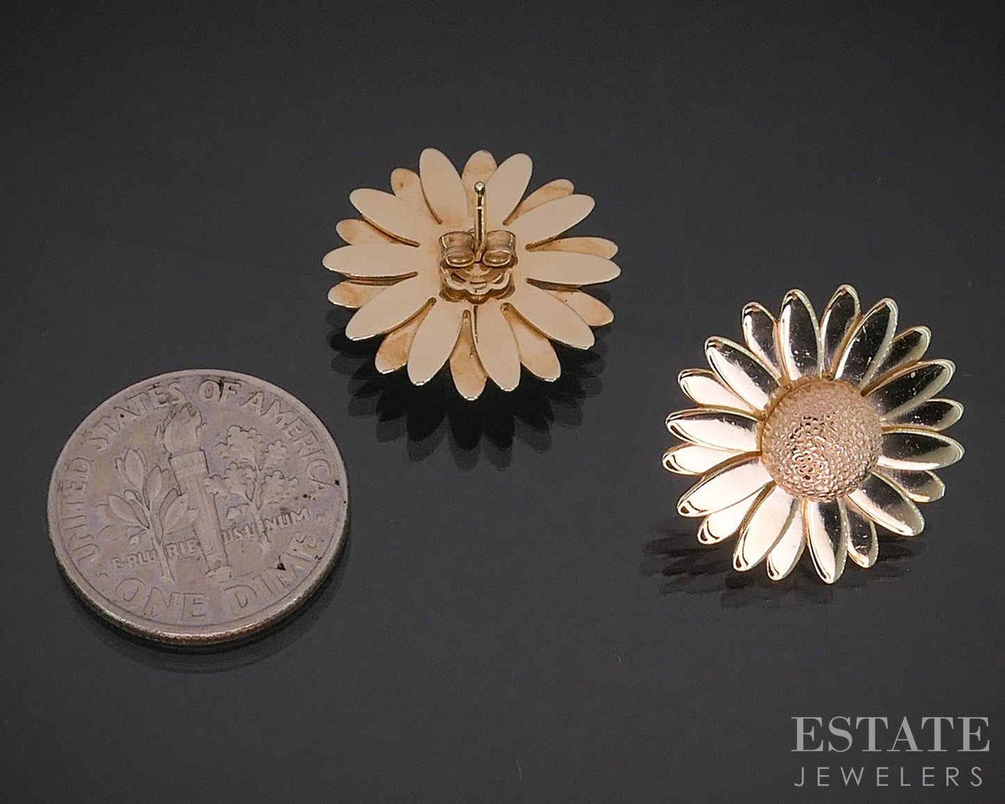 10k Rose & Yellow Gold Sunflower Ladies Stud Earrings 5.6g i20211
