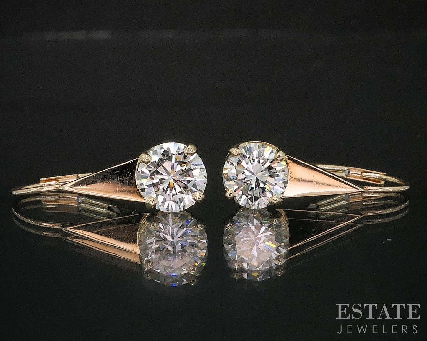 14k Yellow Gold Round Natural 2.00ctw Diamond Leverback Earrings 2.4g i20226