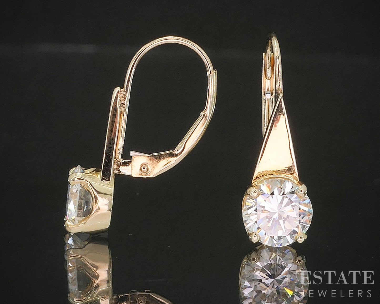 14k Yellow Gold Round Natural 2.00ctw Diamond Leverback Earrings 2.4g i20226