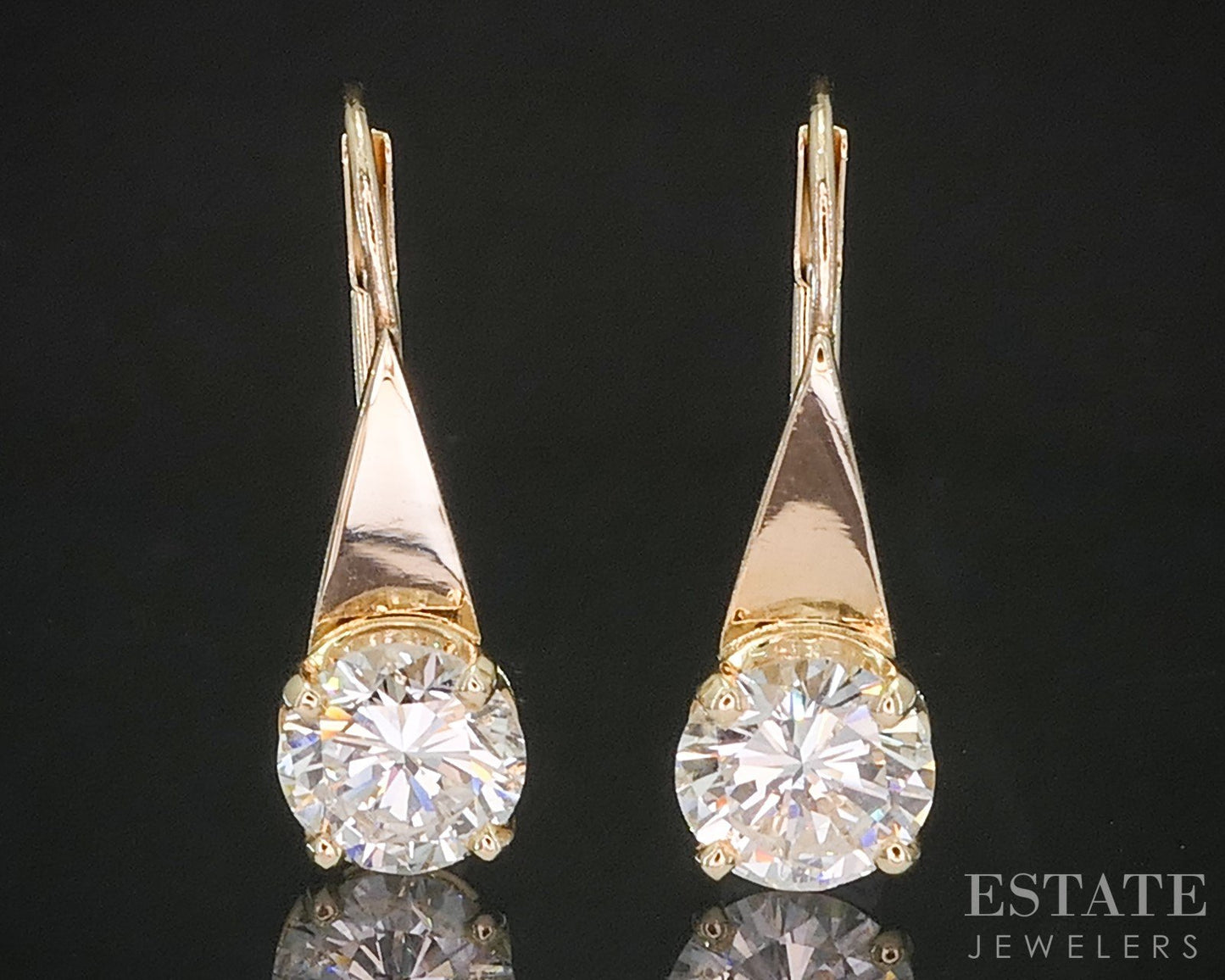 14k Yellow Gold Round Natural 2.00ctw Diamond Leverback Earrings 2.4g i20226